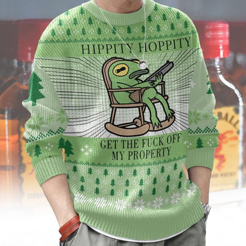 Hooktab Hippity Hoppity Get Out Of My Property Kermit The Frog Meme Ugly Christmas Sweater Hooktab Hippity Hoppity Get Out Of My Property Kermit The Frog Meme Ugly Christmas Sweater