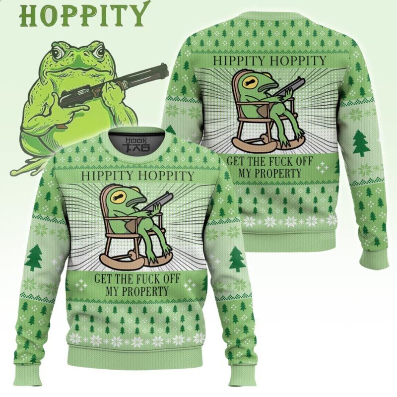 Hooktab Hippity Hoppity Get Out Of My Property Kermit The Frog Meme Ugly Christmas Sweater Hooktab Hippity Hoppity Get Out Of My Property Kermit The Frog Meme Ugly Christmas Sweater