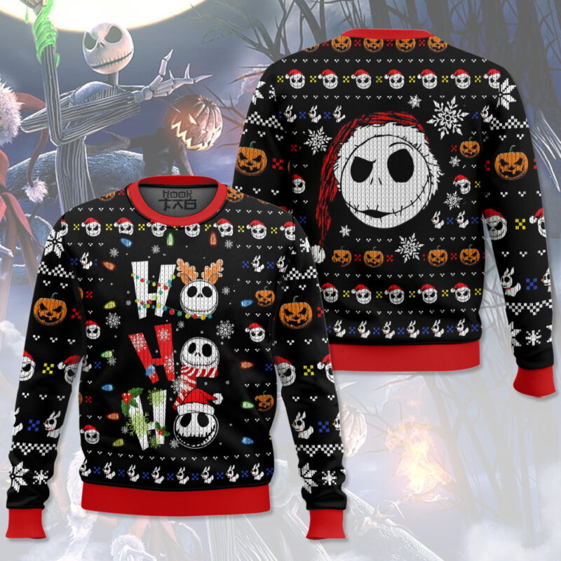 Hooktab Ho Ho Ho Jack Skellington Ugly Christmas Sweater Hooktab Ho Ho Ho Jack Skellington Ugly Christmas Sweater
