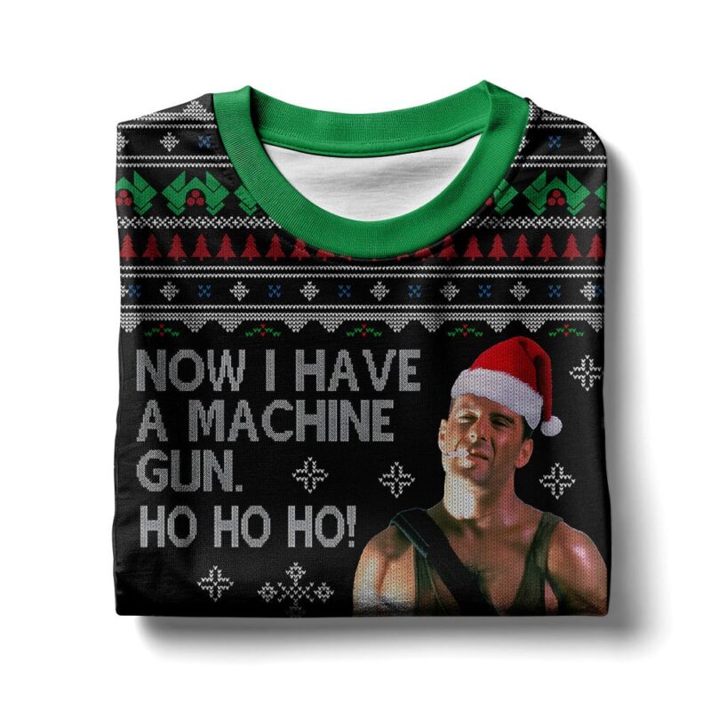 Hooktab Ho Ho Ho Machine Gun Die Hard Ugly Christmas Sweater Hooktab Ho Ho Ho Machine Gun Die Hard Ugly Christmas Sweater