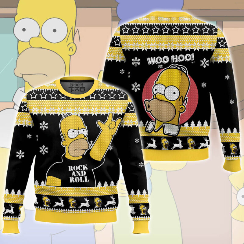 Hooktab Homer Rock And Roll The Simpsons Ugly Christmas Sweater Hooktab Homer Rock And Roll The Simpsons Ugly Christmas Sweater