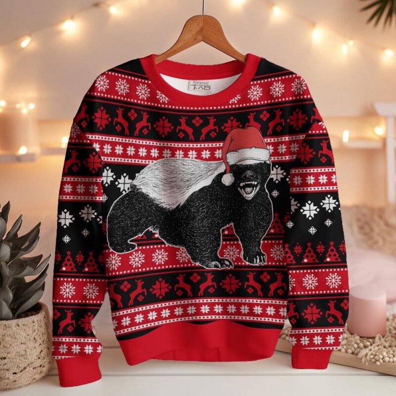Hooktab Honey Badger Ugly Christmas Sweater Hooktab Honey Badger Ugly Christmas Sweater