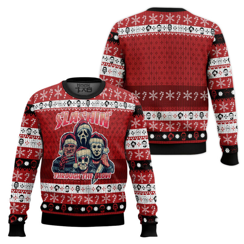 Hooktab Horror Guys Slashin Through The Snow Ugly Christmas Sweater Hooktab Horror Guys Slashin Through The Snow Ugly Christmas Sweater