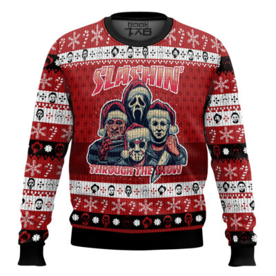 Hooktab Horror Guys Slashin Through The Snow Ugly Christmas Sweater
