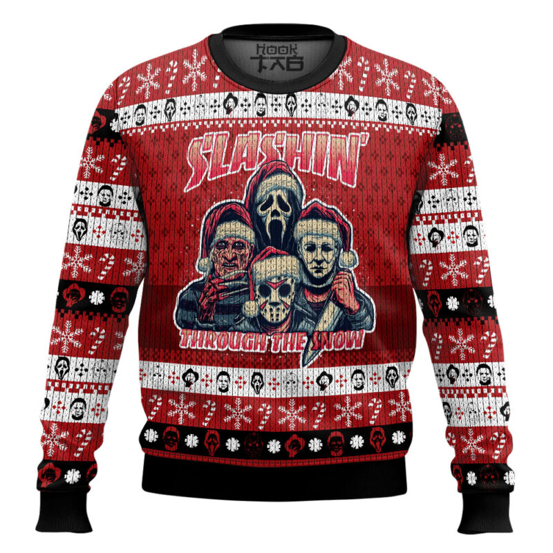 Hooktab Horror Guys Slashin Through The Snow Ugly Christmas Sweater Hooktab Horror Guys Slashin Through The Snow Ugly Christmas Sweater