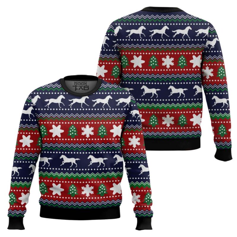 Hooktab Horses Pattern Ugly Christmas Sweater Hooktab Horses Pattern Ugly Christmas Sweater