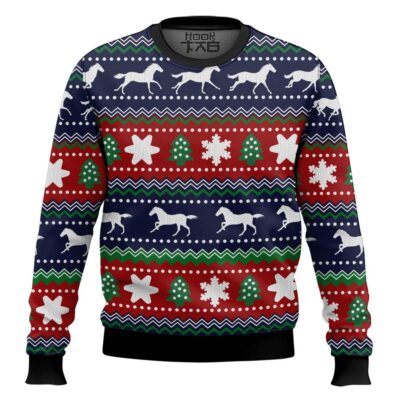 Hooktab Horses Pattern Ugly Christmas Sweater