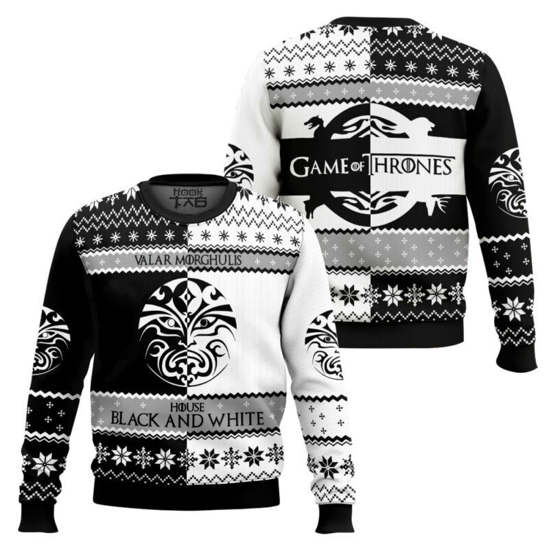 Hooktab House Of Black And White Game Of Thrones Ugly Christmas Sweater Hooktab House Of Black And White Game Of Thrones Ugly Christmas Sweater
