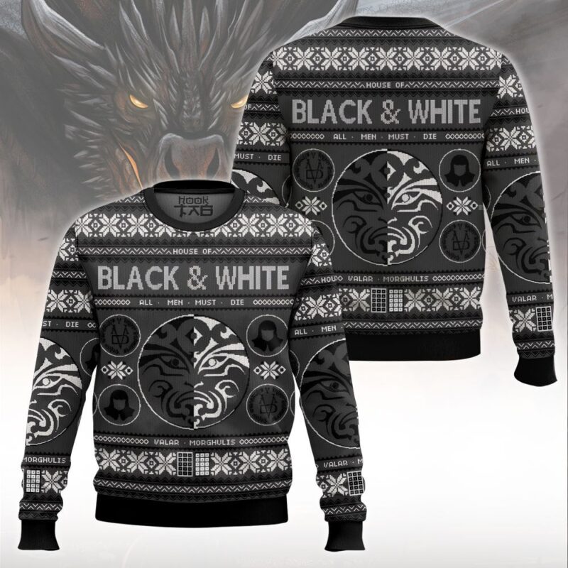 Hooktab House Of Black and White Valar Morghulis Game Of Throne Ugly Christmas Sweater Hooktab House Of Black and White Valar Morghulis Game Of Throne Ugly Christmas Sweater
