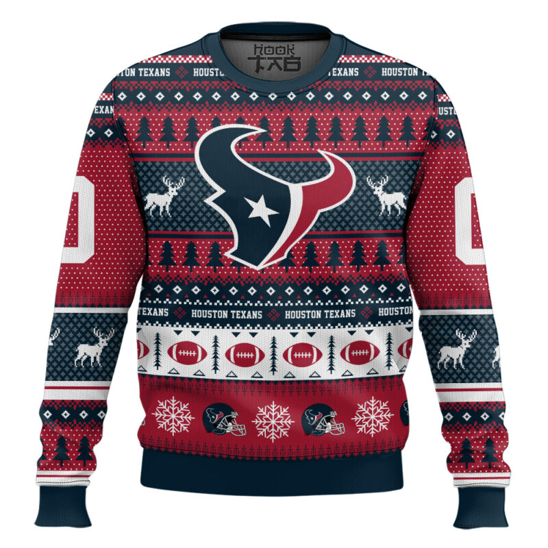 Hooktab Houston Texans - Custom Name And Number Ugly Sweater