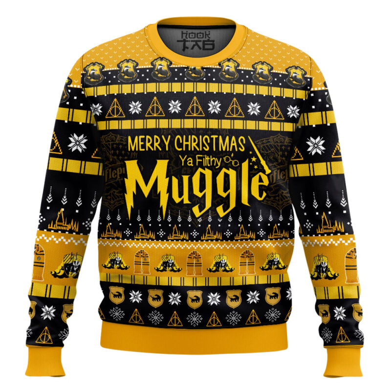 Hooktab Hufflepuff Merry Christmas Ya Filthy Muggle Sweater