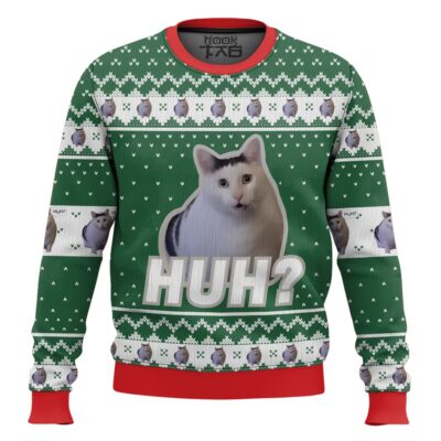 Hooktab Huh? Cat Meme Ugly Christmas Sweater