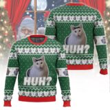 Hooktab Huh? Cat Meme Ugly Christmas Sweater