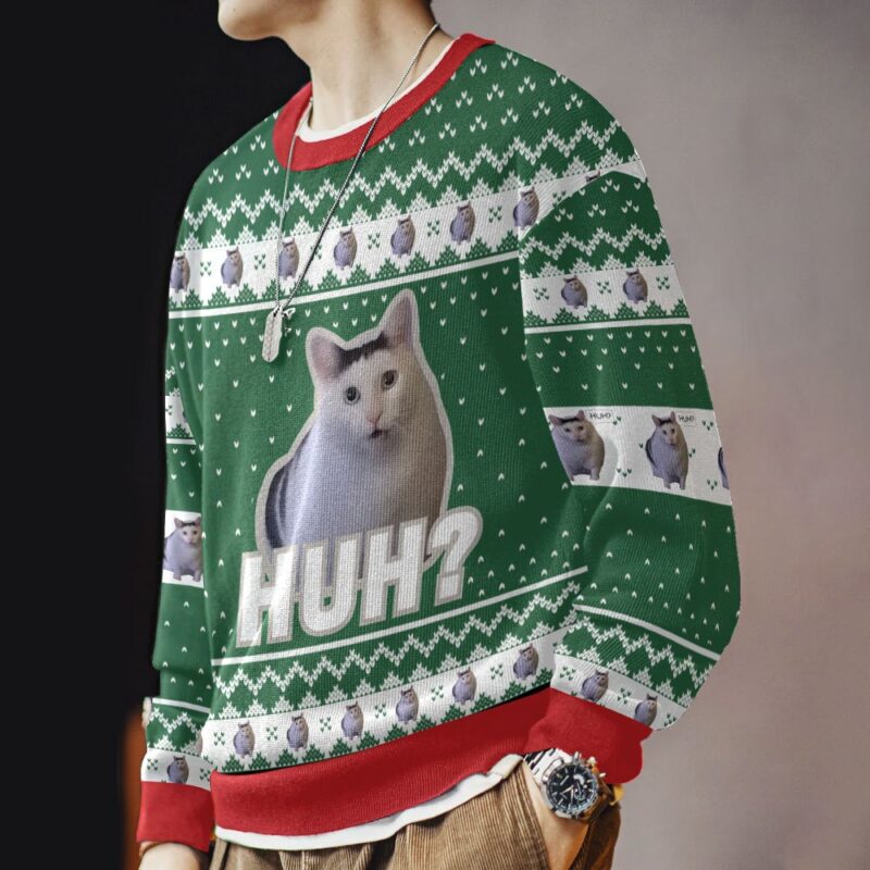 Hooktab Huh? Cat Meme Ugly Christmas Sweater Hooktab Huh? Cat Meme Ugly Christmas Sweater