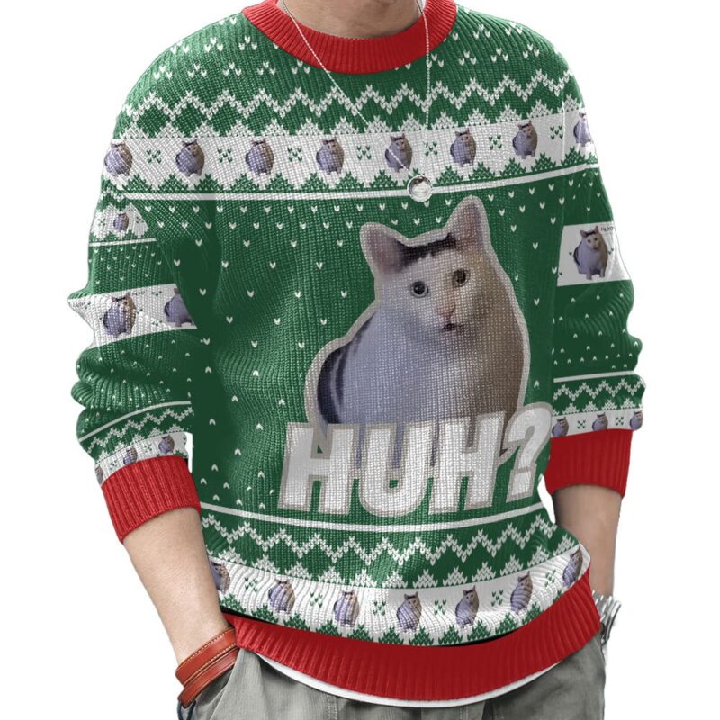 Hooktab Huh? Cat Meme Ugly Christmas Sweater Hooktab Huh? Cat Meme Ugly Christmas Sweater