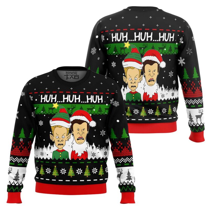 Hooktab Huh...huh...huh... Beavis And Butthead Ugly Christmas Sweater Hooktab Huh...huh...huh... Beavis And Butthead Ugly Christmas Sweater