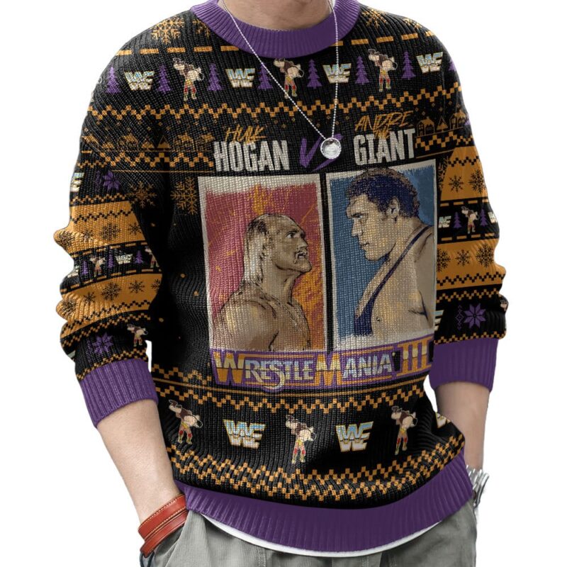 Hooktab Hulk Hogan vs Andre The Giant WWE Ugly Christmas Sweater Hooktab Hulk Hogan vs Andre The Giant WWE Ugly Christmas Sweater
