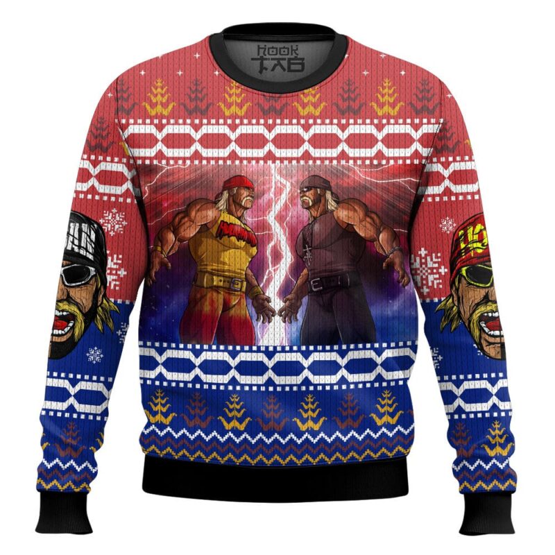 Hooktab Hulk Hogan vs Hollywood Hogan WWE Ugly Christmas Sweater