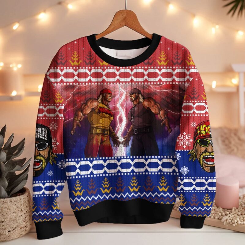 Hooktab Hulk Hogan vs Hollywood Hogan WWE Ugly Christmas Sweater Hooktab Hulk Hogan vs Hollywood Hogan WWE Ugly Christmas Sweater