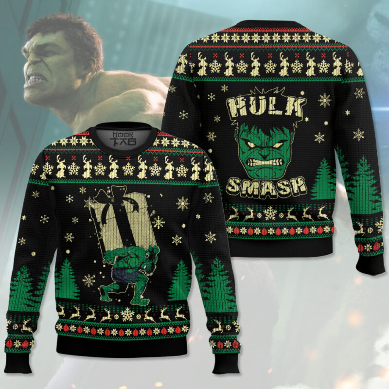 Hooktab Hulk Smash Gift Ugly Christmas Sweater Hooktab Hulk Smash Gift Ugly Christmas Sweater
