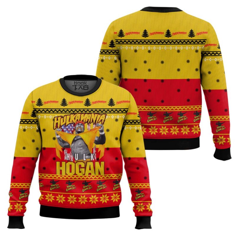Hooktab Hulkamania Hulk Hogan WWE Ugly Christmas Sweater Hooktab Hulkamania Hulk Hogan WWE Ugly Christmas Sweater