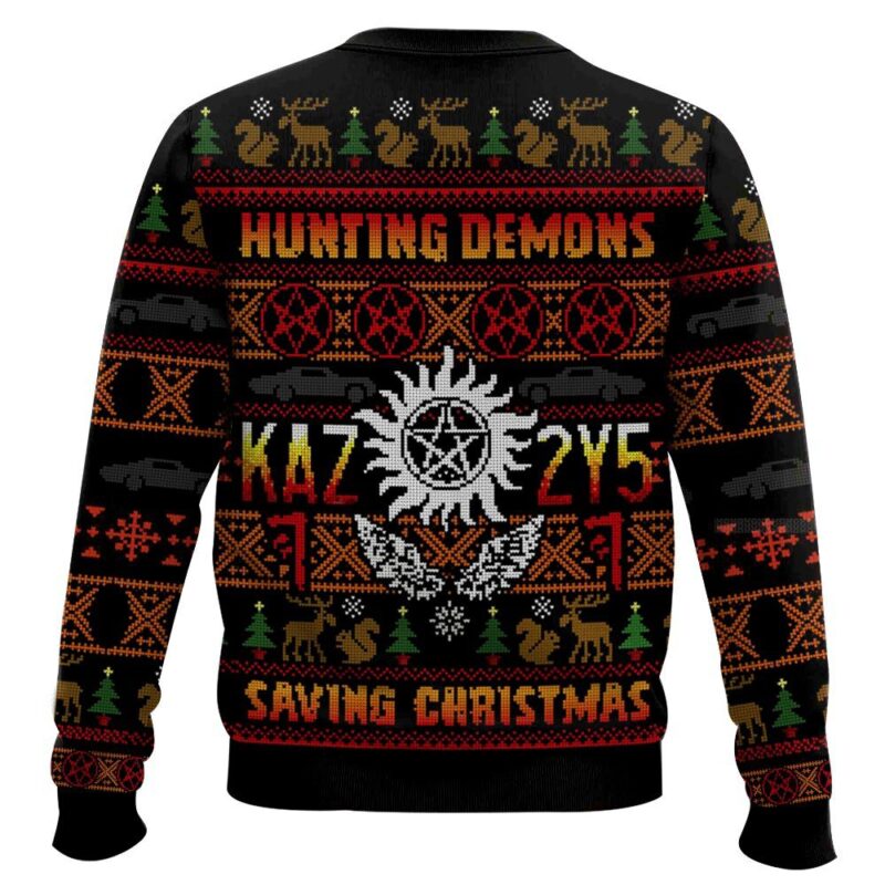 Hooktab Hunting Demons Saving Christmas Kaz 2y5 Supernatural Ugly Christmas Sweater Hooktab Hunting Demons Saving Christmas Kaz 2y5 Supernatural Ugly Christmas Sweater