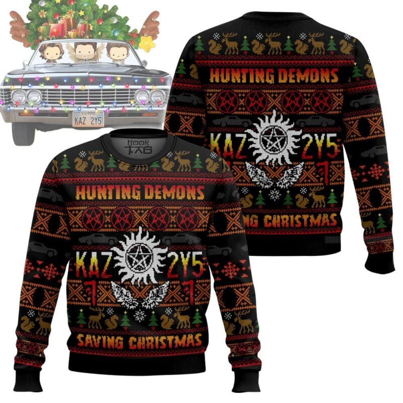 Hooktab Hunting Demons Saving Christmas Kaz 2y5 Supernatural Ugly Christmas Sweater Hooktab Hunting Demons Saving Christmas Kaz 2y5 Supernatural Ugly Christmas Sweater