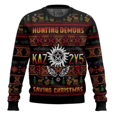 Hooktab Hunting Demons Saving Christmas Kaz 2y5 Supernatural Ugly Christmas Sweater