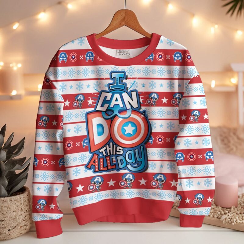 Hooktab I Can Do This All Day Captain America Ugly Christmas Sweater Hooktab I Can Do This All Day Captain America Ugly Christmas Sweater
