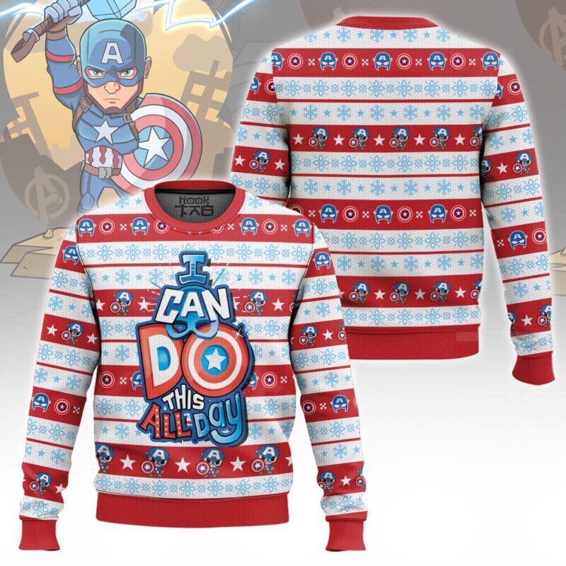 Hooktab I Can Do This All Day Captain America Ugly Christmas Sweater Hooktab I Can Do This All Day Captain America Ugly Christmas Sweater