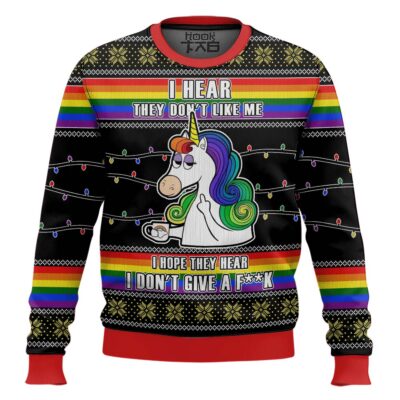 Hooktab I Don't Give A F**k Unicorn LGBT Support Ugly Christmas Sweater