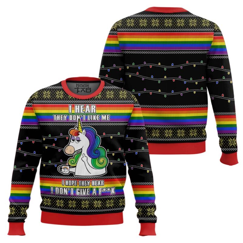 Hooktab I Don't Give A F**k Unicorn LGBT Support Ugly Christmas Sweater Hooktab I Don't Give A F**k Unicorn LGBT Support Ugly Christmas Sweater