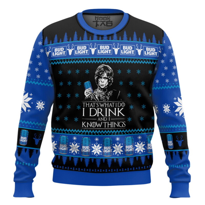 Hooktab I Drink Bud Light And I Know Things Ugly Christmas Sweater