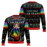 Hooktab I Love That I Am Trans Unicorn LGBT Support Ugly Christmas Sweater