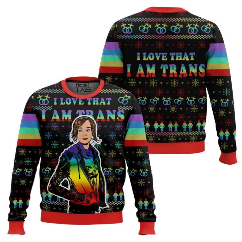 Hooktab I Love That I Am Trans Unicorn LGBT Support Ugly Christmas Sweater Hooktab I Love That I Am Trans Unicorn LGBT Support Ugly Christmas Sweater
