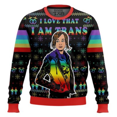 Hooktab I Love That I Am Trans Unicorn LGBT Support Ugly Christmas Sweater
