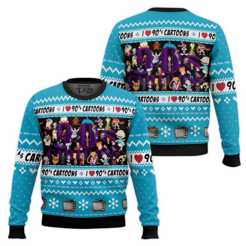Hooktab I Love The 90s Cartoons Ugly Christmas Sweater Hooktab I Love The 90s Cartoons Ugly Christmas Sweater