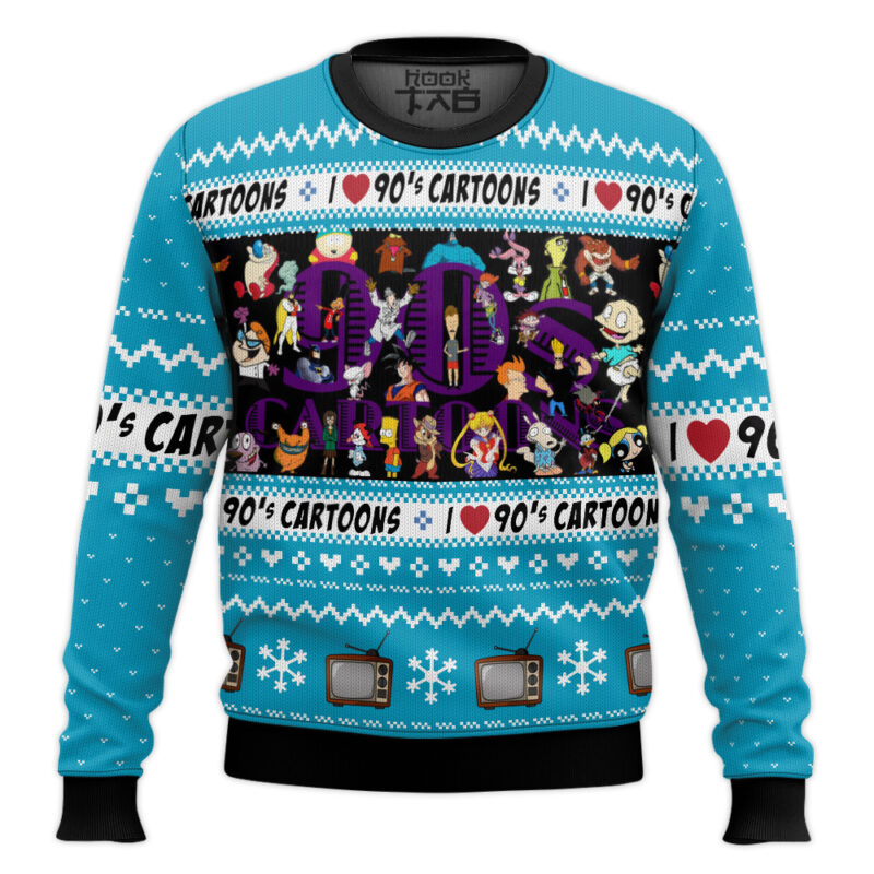 Hooktab I Love The 90s Cartoons Ugly Christmas Sweater