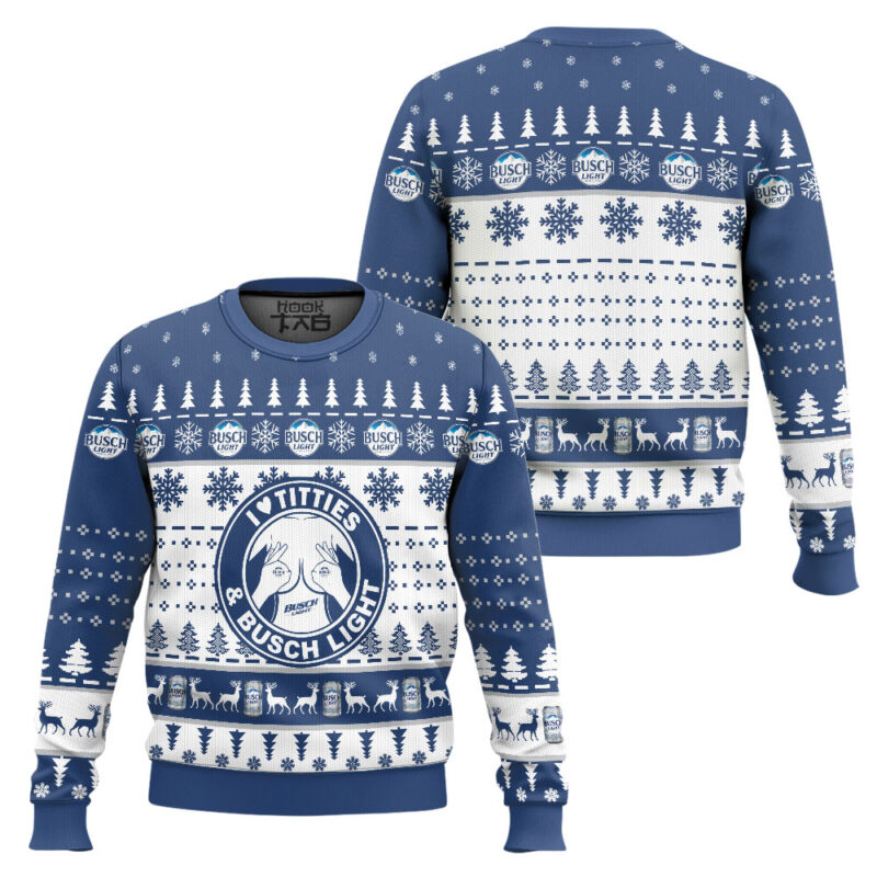 Hooktab I Love Titties And Busch Light Ugly Christmas Sweater Hooktab I Love Titties And Busch Light Ugly Christmas Sweater
