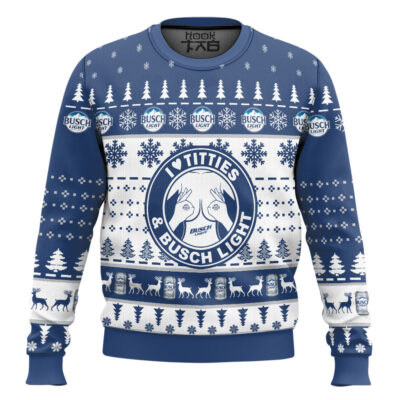 Hooktab I Love Titties And Busch Light Ugly Christmas Sweater