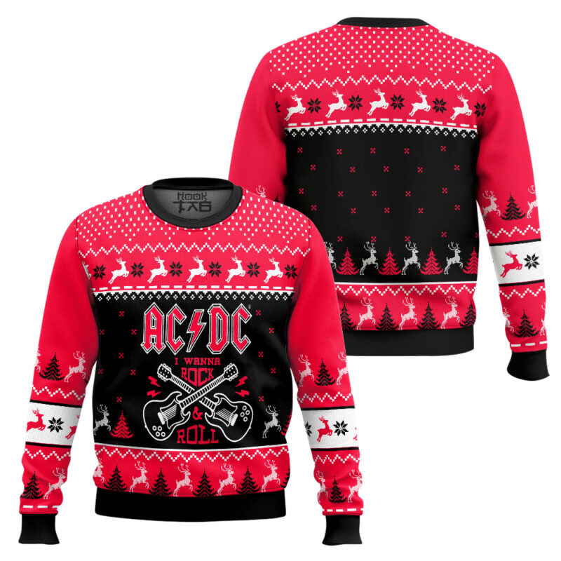 Hooktab I Wanna Rock & Roll AC/DC Ugly Christmas Sweater Hooktab I Wanna Rock & Roll AC/DC Ugly Christmas Sweater