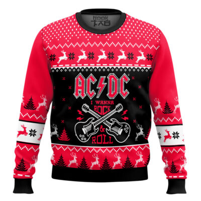 Hooktab I Wanna Rock & Roll AC/DC Ugly Christmas Sweater