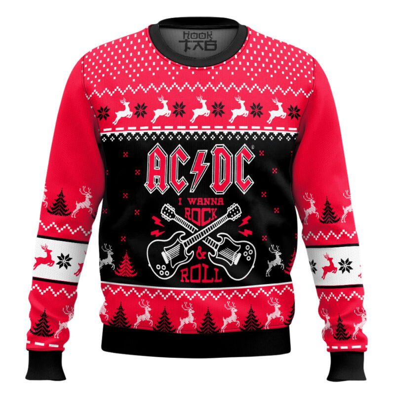 Hooktab I Wanna Rock & Roll AC/DC Ugly Christmas Sweater