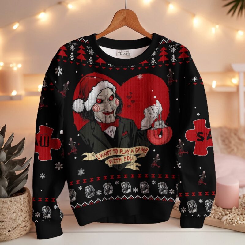 Hooktab I Want To Play A Game Saw Ugly Christmas Sweater Hooktab I Want To Play A Game Saw Ugly Christmas Sweater