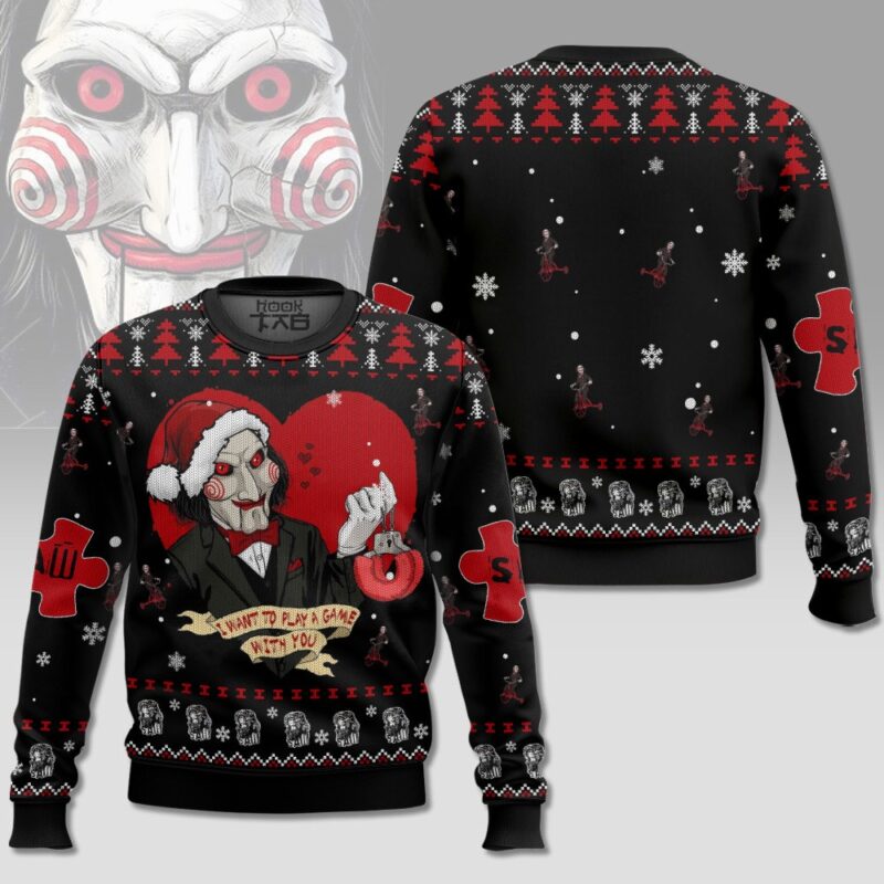 Hooktab I Want To Play A Game Saw Ugly Christmas Sweater Hooktab I Want To Play A Game Saw Ugly Christmas Sweater