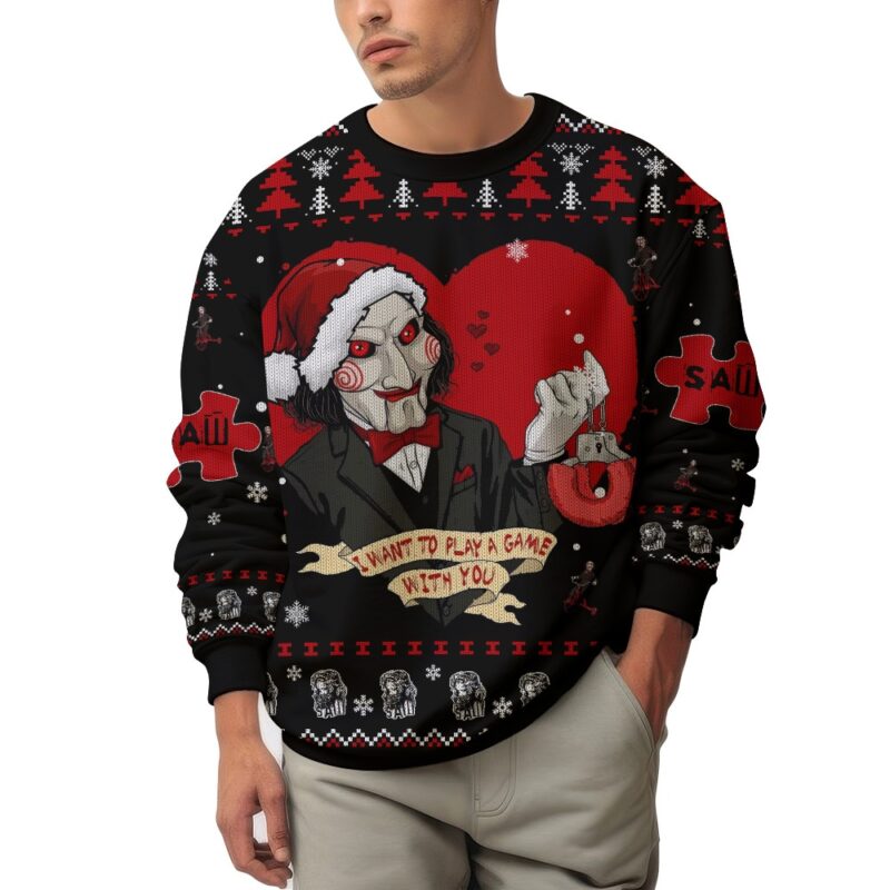 Hooktab I Want To Play A Game Saw Ugly Christmas Sweater Hooktab I Want To Play A Game Saw Ugly Christmas Sweater