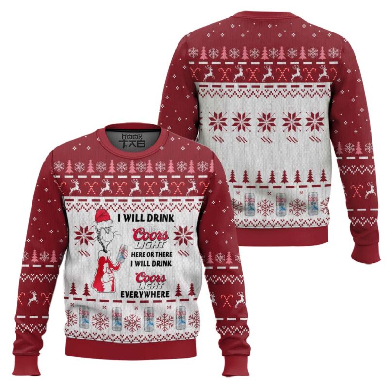 Hooktab I Will Drink Coors Light Here Or There Ugly Christmas Sweater Hooktab I Will Drink Coors Light Here Or There Ugly Christmas Sweater