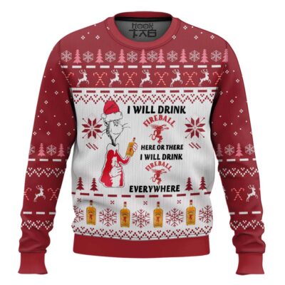 Hooktab I Will Drink Fireball Whisky Here Or There Ugly Christmas Sweater