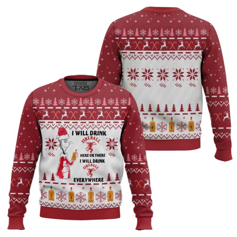 Hooktab I Will Drink Fireball Whisky Here Or There Ugly Christmas Sweater Hooktab I Will Drink Fireball Whisky Here Or There Ugly Christmas Sweater