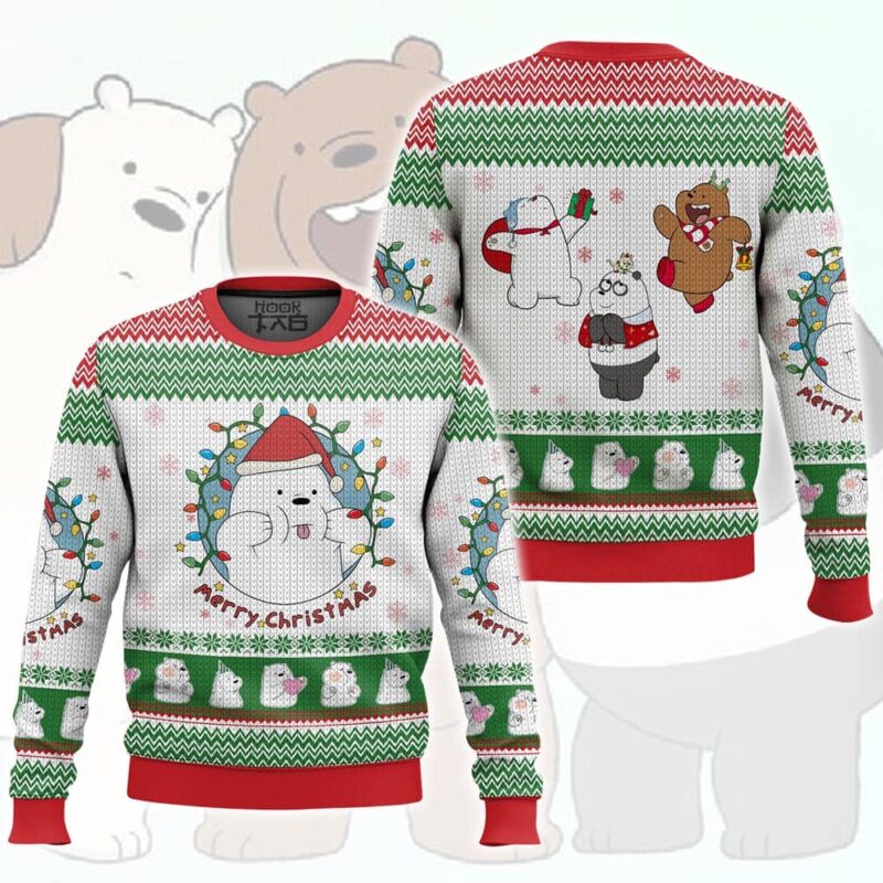 Hooktab Ice Bear Merry Christmas We Bare Bear Ugly Christmas Sweater Hooktab Ice Bear Merry Christmas We Bare Bear Ugly Christmas Sweater